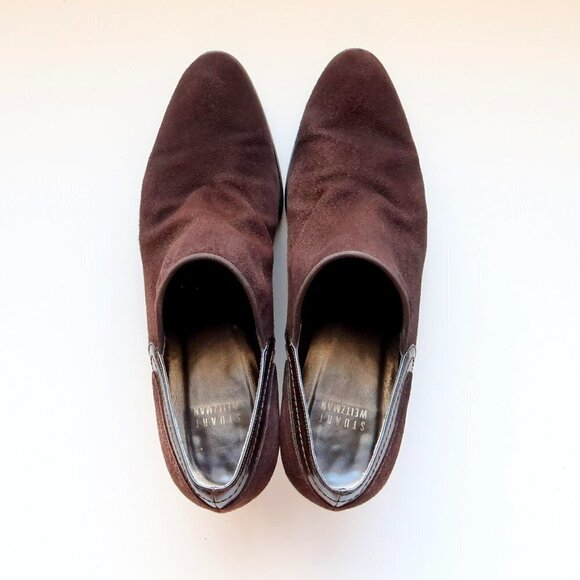 Stuart Weitzman Brown Suede Leather Pointy Almond Toe Heeled Ankle Boots Booties - Picture 2 of 16